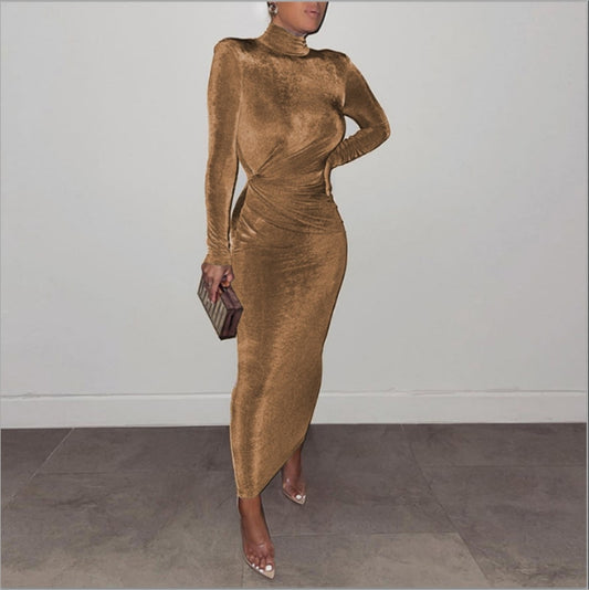 Chic Turtleneck Long Sleeve Maxi Dress