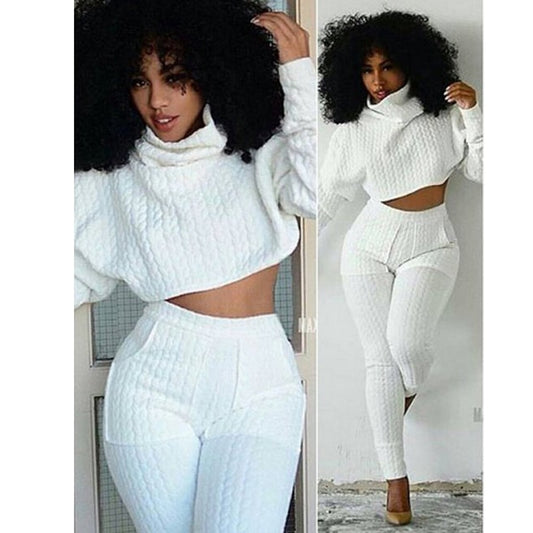 Knitted Two Pieces Fitted Crop Top Jogger